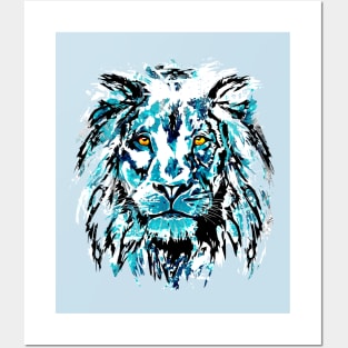Colorful Lion - Blue Lion Head Beautiful Eyes Posters and Art